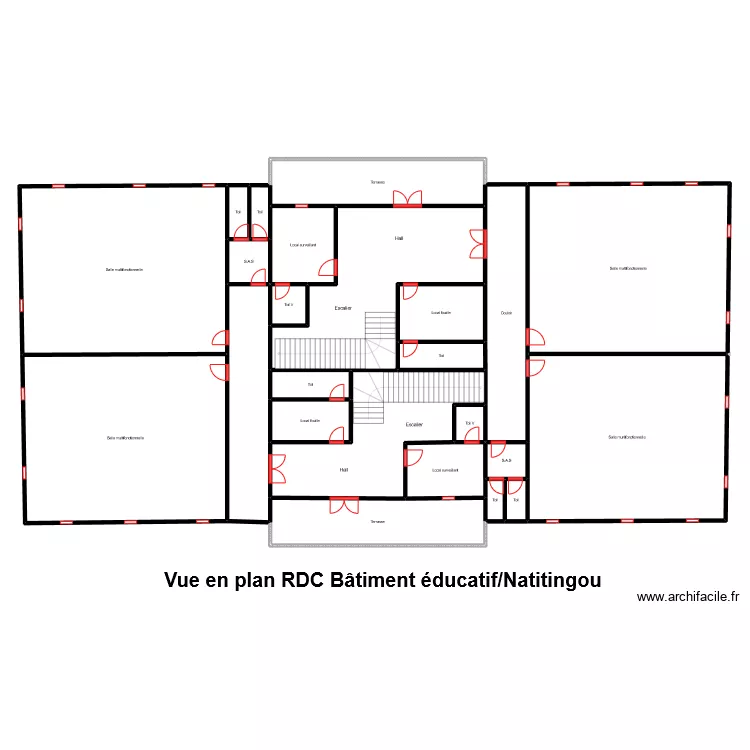 VUE EN PLAN COTE-REZ-DE-CHAUSS&Eacute;E BATIMENT &Eacute;DUCATIF . Plan de 