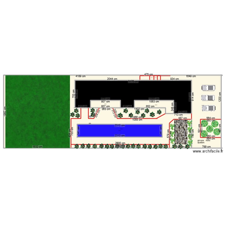 plam 1. Plan de 17 pièces et 1236 m2