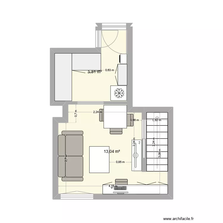 RDC Corentin. Plan de 2 et 19 m² RDC Corentin. Plan de 2 et 19 m²