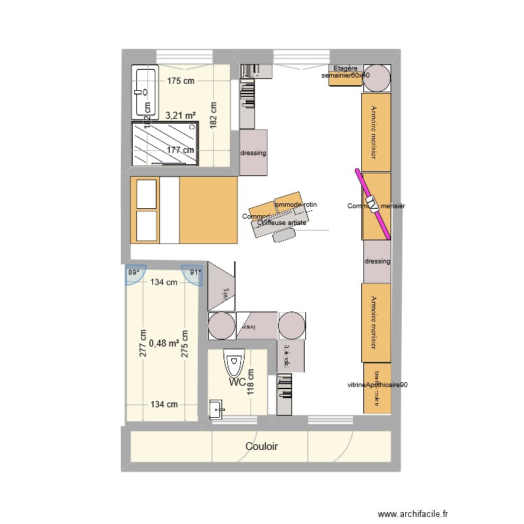 DressingRORO. Plan de 4 pièces et 11 m2