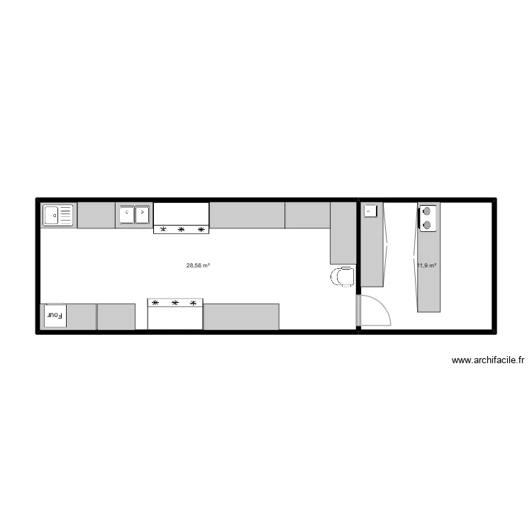 cookies kitchen. Plan de 2 pièces et 40 m²