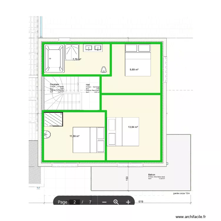 etage st pierre. Plan de 4  et 43 m²