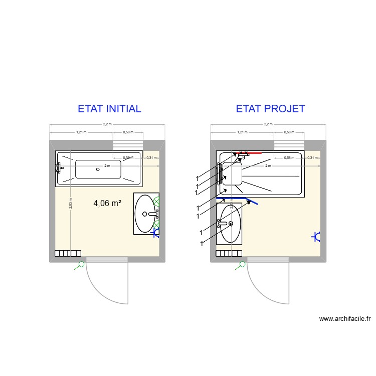 FANNENE. Plan de 2 pièces et 8 m2