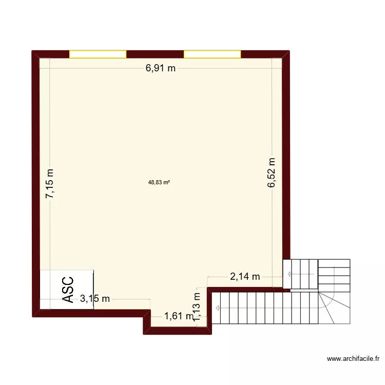 ETAGE 49 M&sup2; SALERNES. Plan de 1 pièce et 49 m²