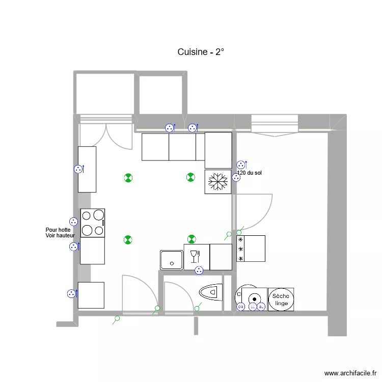 Cuisine-Cellier - 2&deg;. Plan de 6 pièces et 23 m²