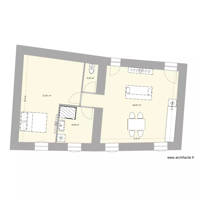 Apt 3 Meubl&eacute;. Plan de 