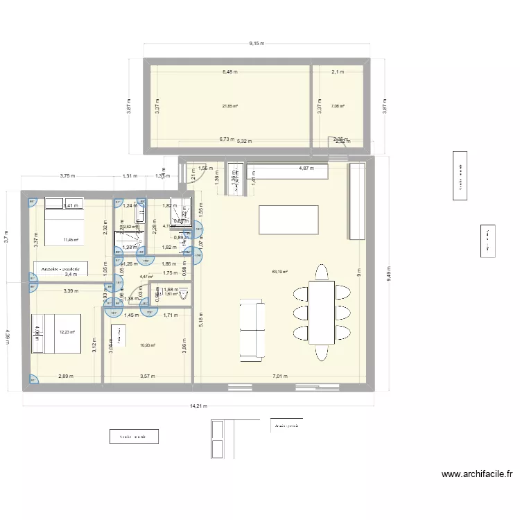 plan 1B. Plan de 10 pièces et 140 m²