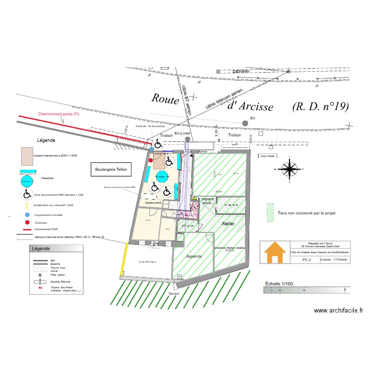 PC 39 Florian Plan de masse avec travaux et modifications. Plan de 9 pièces et 123 m2