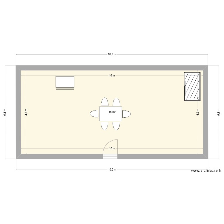 grange. Plan de 1 pièce et 46 m2