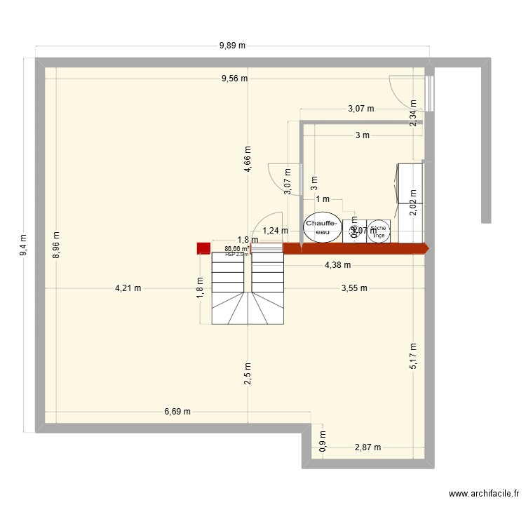 second plan. Plan de 1 pièce et 87 m2