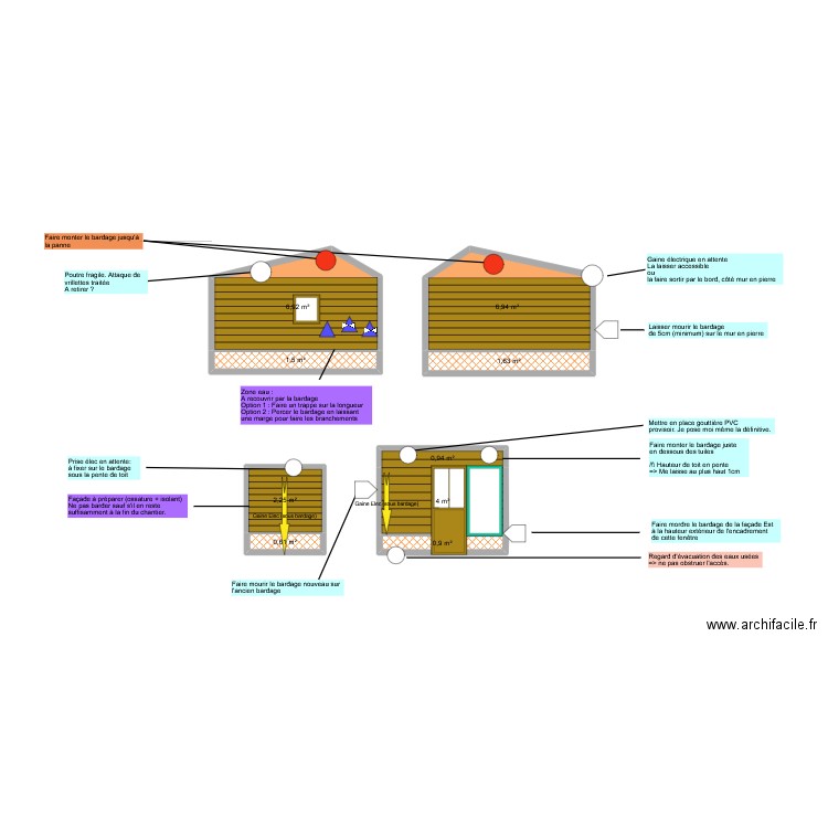 Plan du mur bardage. Plan de 9 pièces et 26 m2