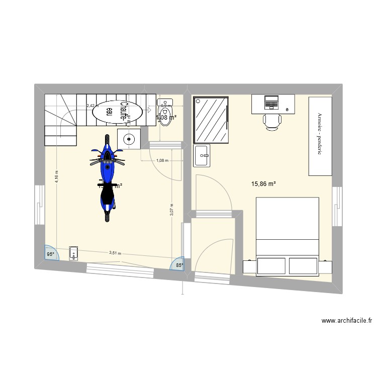 RDC SECOND TEMPS. Plan de 3 pièces et 30 m2