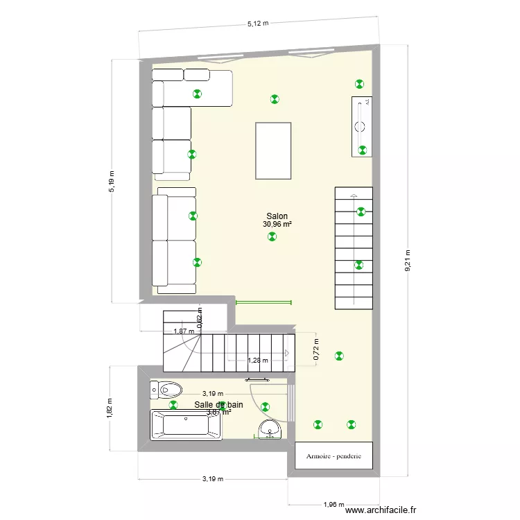 1etage. Plan de 2  et 35 m²