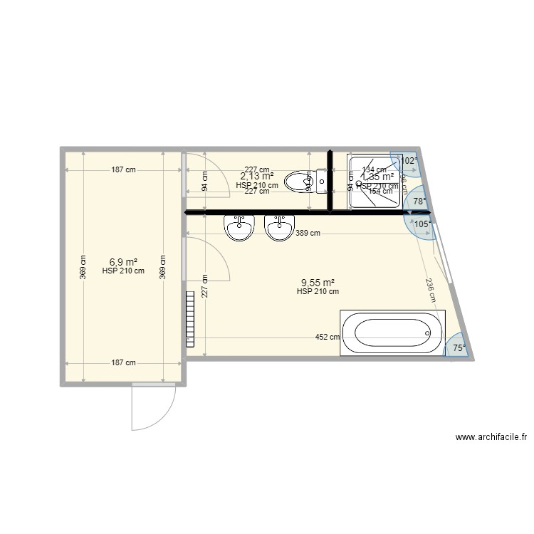 SdB exist STIVERT. Plan de 4 pièces et 20 m2