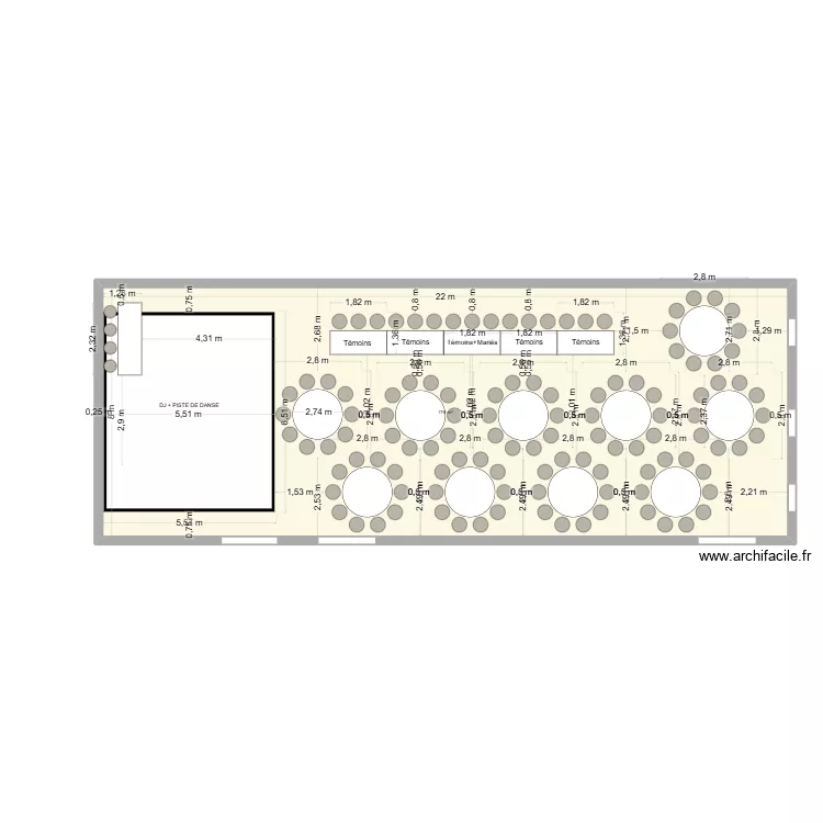 Plan salle Lucie & S&eacute;bastien - 3/07/26. Plan de 1 Pièce et 176 m²