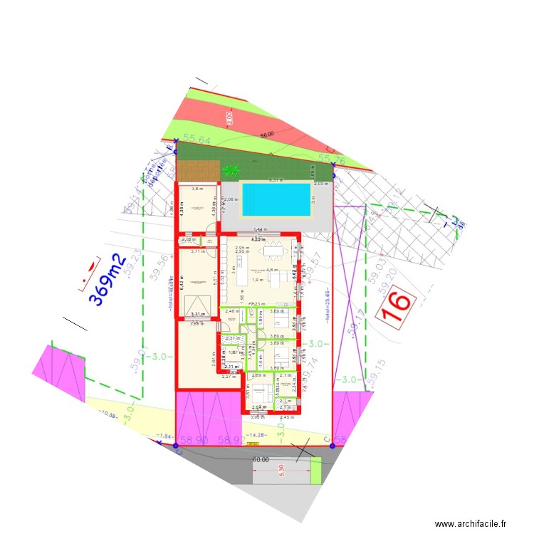 Maison plein pied 3 chambre avec cuisine ext lot1. Plan de 15 pièces et 175 m2