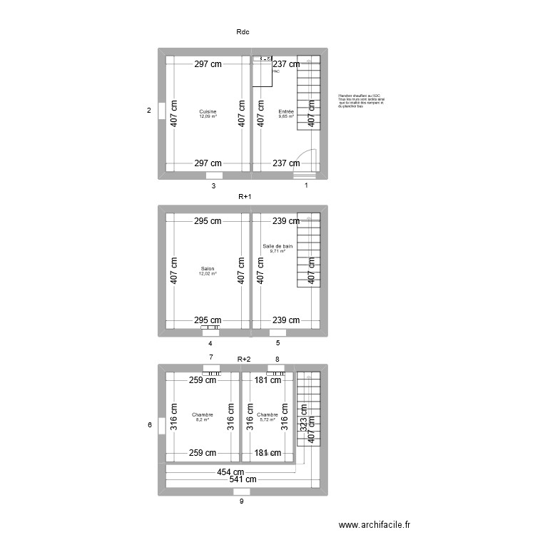 Peyrelong. Plan de 7 pièces et 65 m2