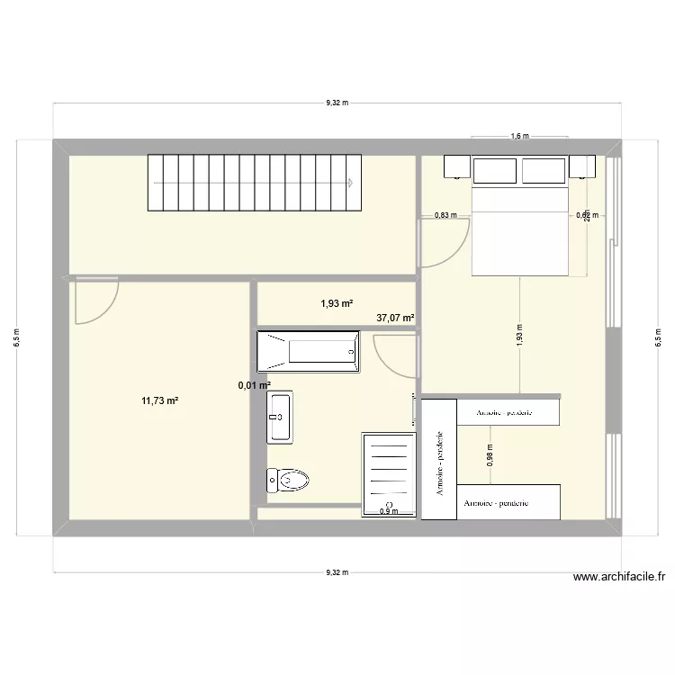 Grande salle de bain et penderie 5. Plan de 5 pièces et 51 m²