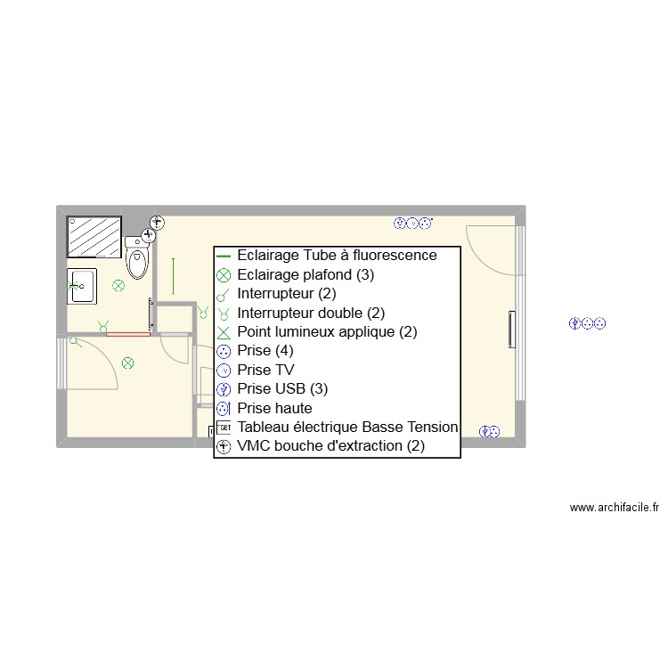GB 1erD. Plan de 6 pièces et 26 m2