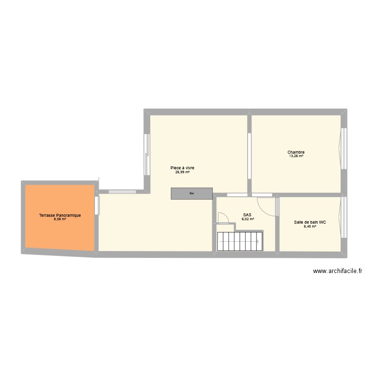 duplex 3eme etage. Plan de 5 pièces et 61 m2