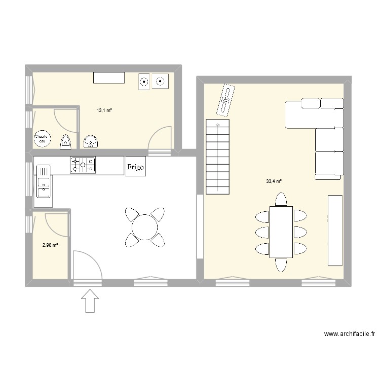 rdc cam samia. Plan de 3 pièces et 49 m2