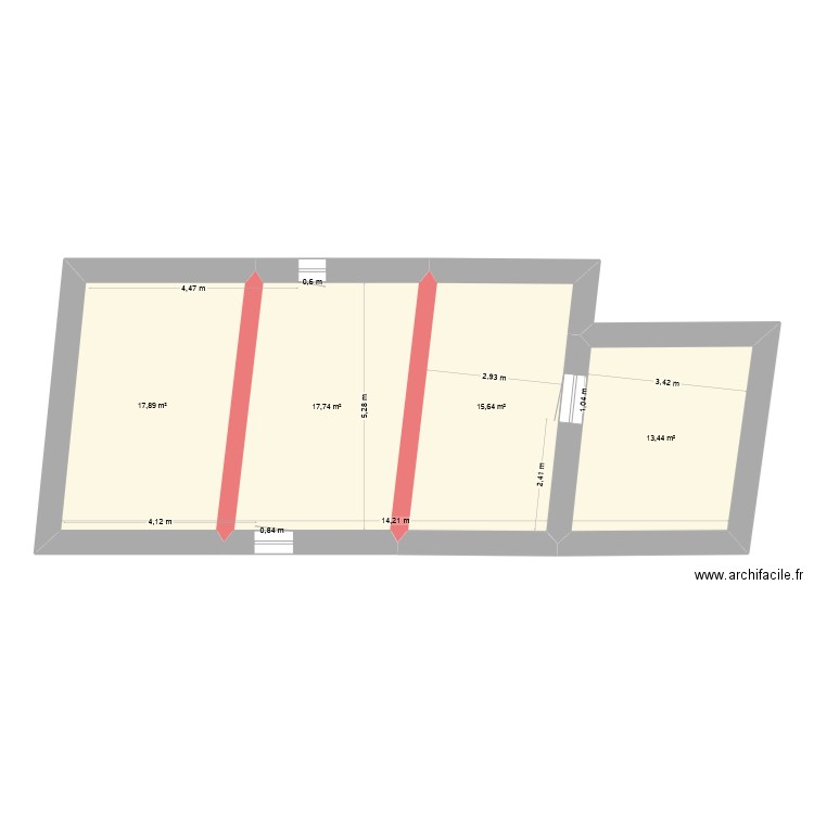 jj comble. Plan de 4 pièces et 65 m2