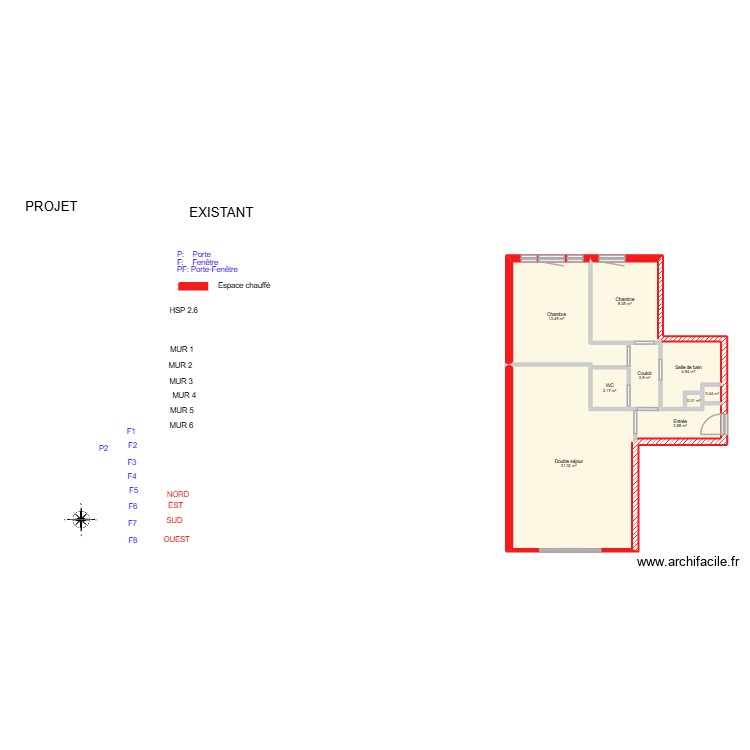 TESSON Pr&eacute;ca_ Existant. Plan de 0 pièce et 0 m2