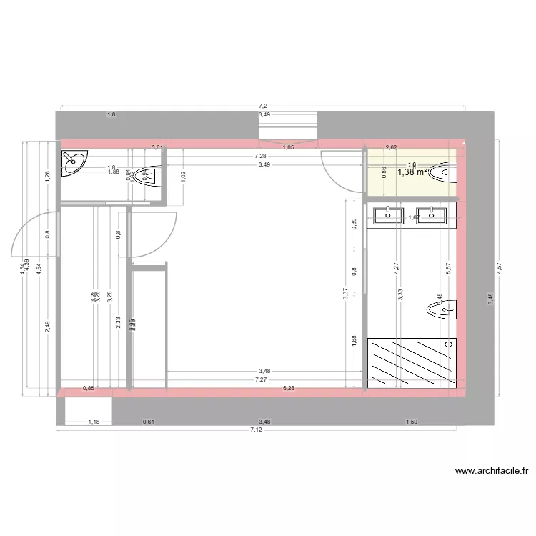 Suite Parentale Juin 26 avec cotes. Plan de 1  et 1 m²