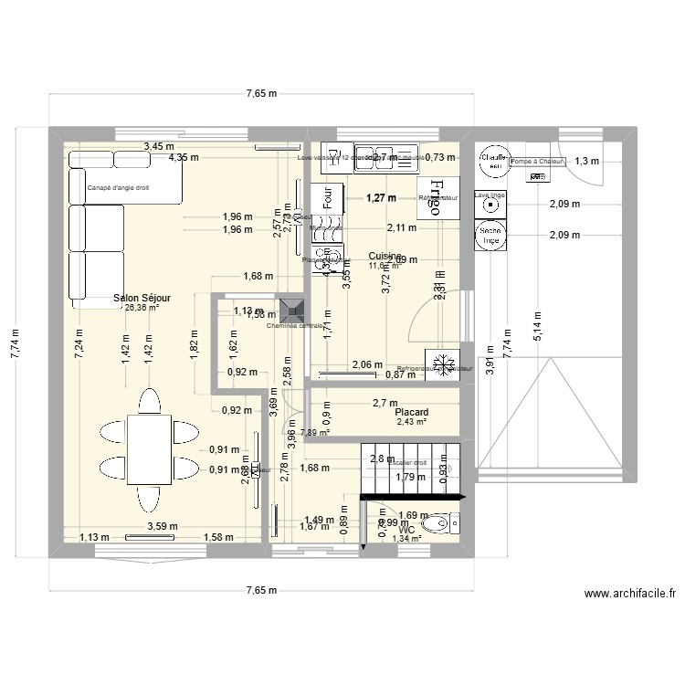Plan Hénin-Beaumont RDC. Plan de 5 pièces et 50 m2