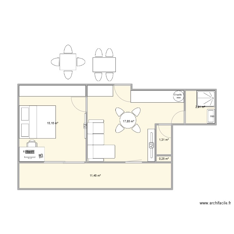 Appartement - Beauregard - travaux V1. Plan de 6 pièces et 49 m2