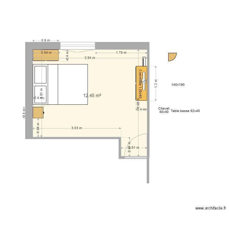 Chambre MEUBLES 1. Plan de 1 pièce et 12 m2