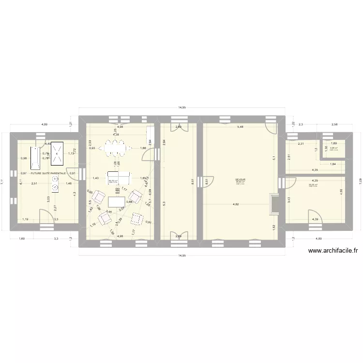 Subles 26-04-05 - S&eacute;jour - Salon. Plan de 4  et 165 m²