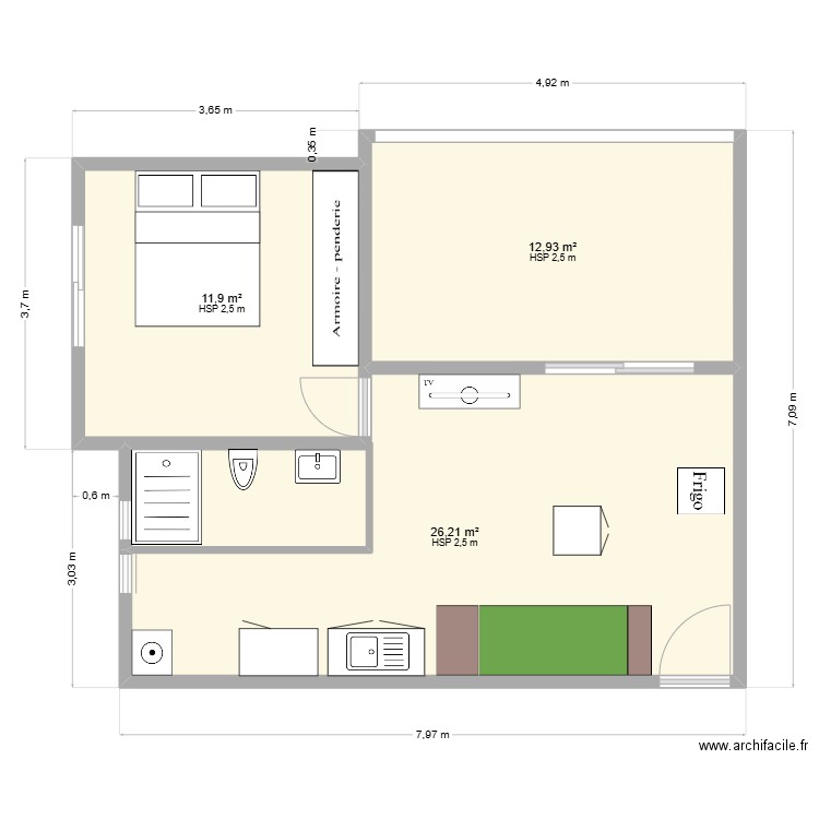 Rénovation propo 2. Plan de 3 pièces et 51 m2