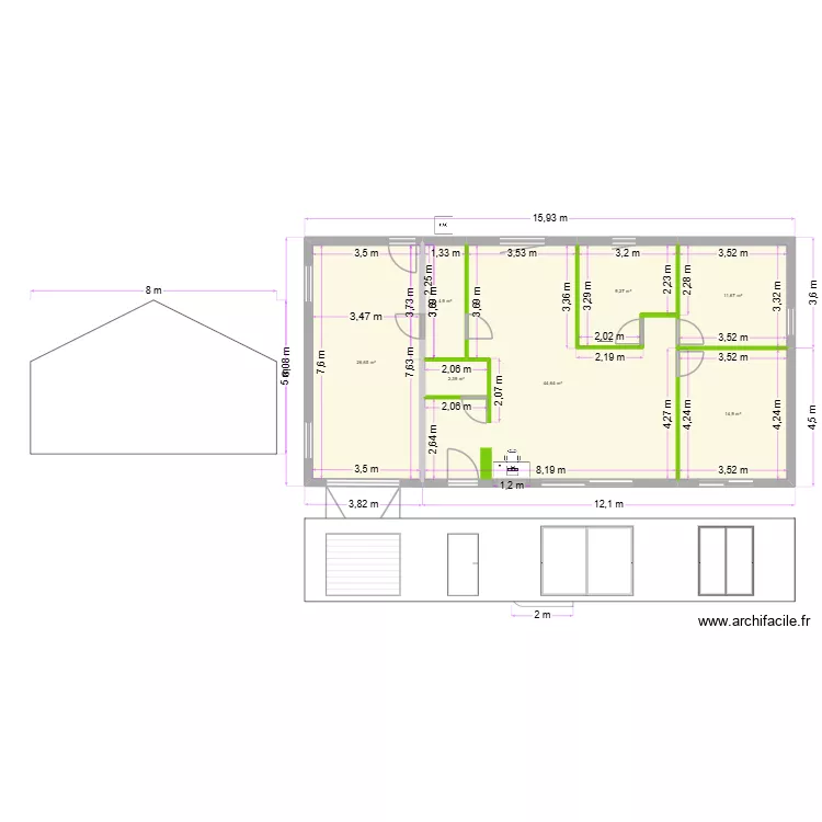 ARTAIX Plan 05 02 V3 cotations. Plan de 7  et 114 m²