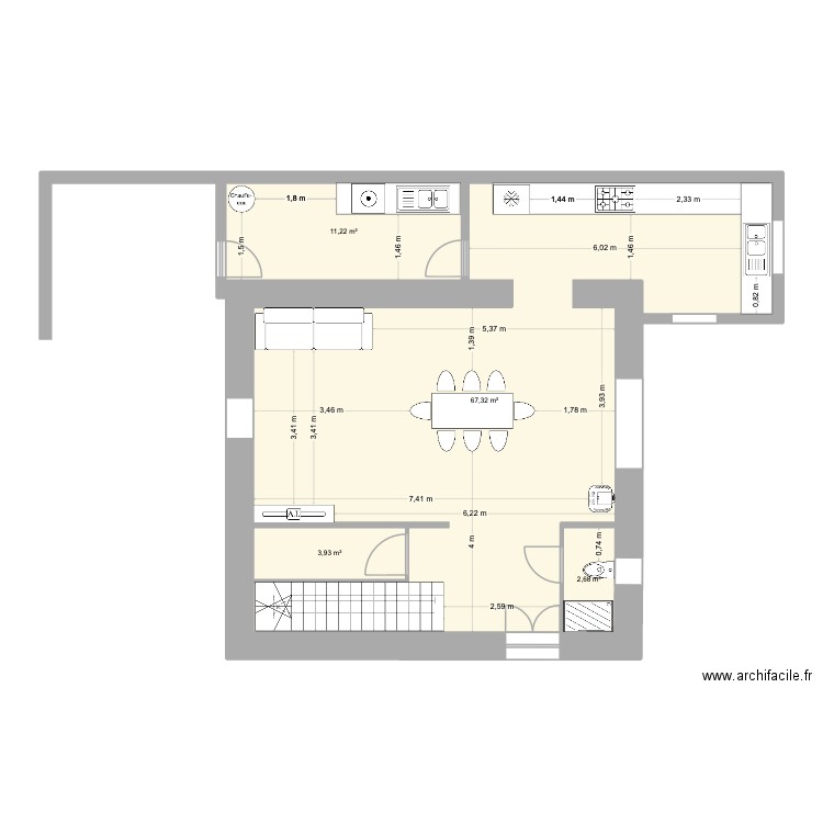 Plan Besseges X1. Plan de 4 pièces et 85 m2