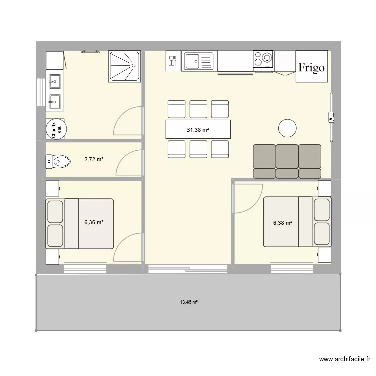Location 50 M2. Plan de 4 Pièces et 47 m²