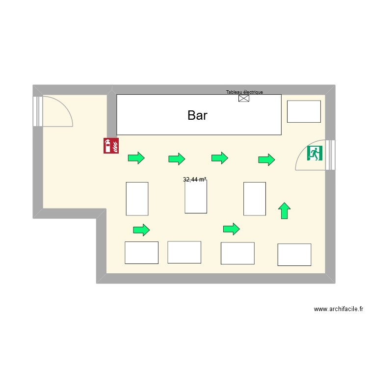 cafe de weerstand. Plan de 1 pièce et 32 m2