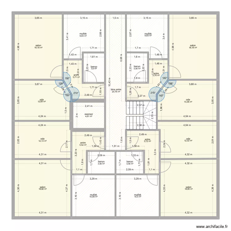 sukru abi bah&ccedil;e kat. Plan de 22  et 228 m²