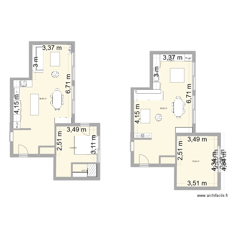 Point du jour v2. Plan de 5 pièces et 105 m2