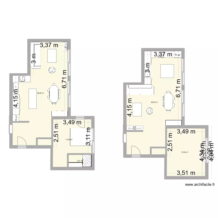 Point du jour v2. Plan de 5 pièces et 105 m²