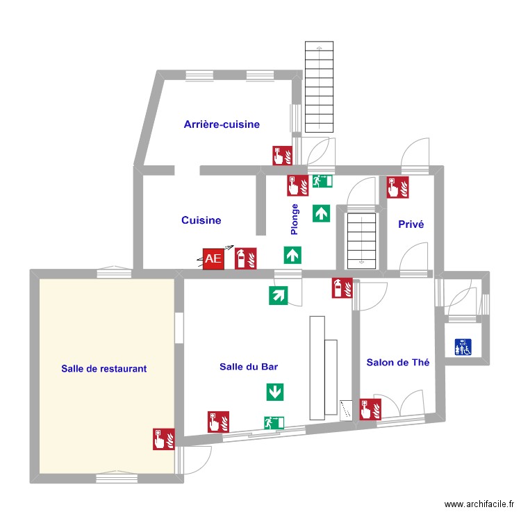 secubar. Plan de 1 pièce et 22 m2