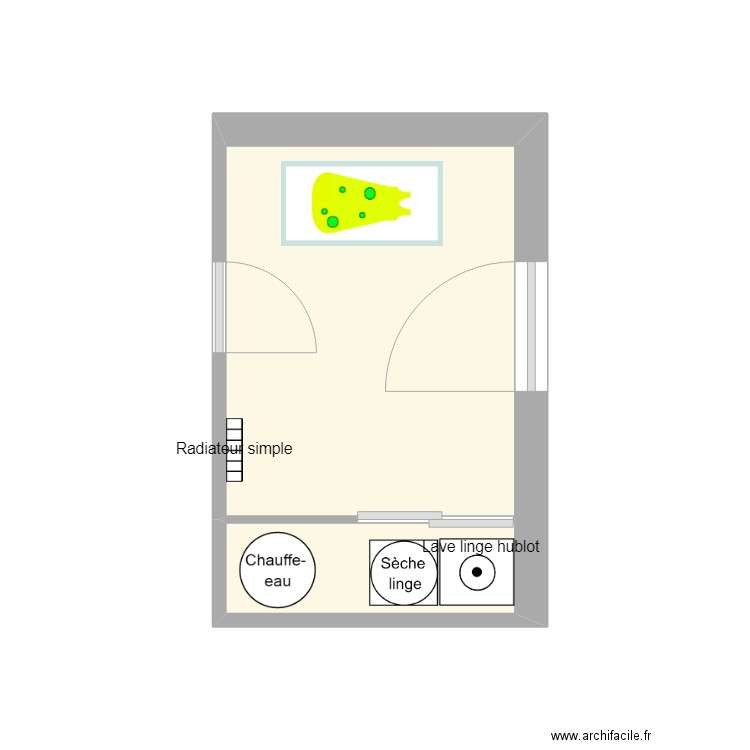 Buanderie. Plan de 1 pièce et 8 m2
