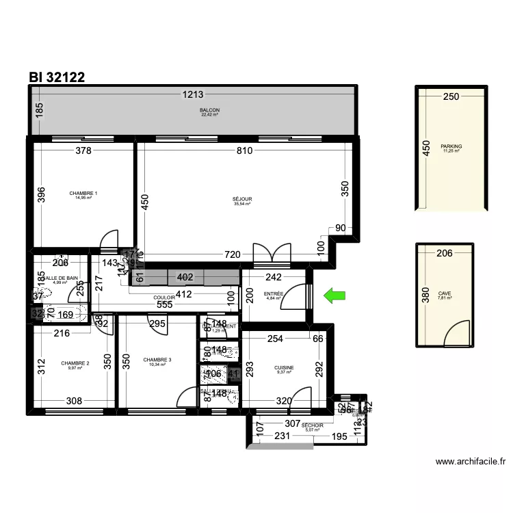 BI 32122. Plan de 22  et 151 m²