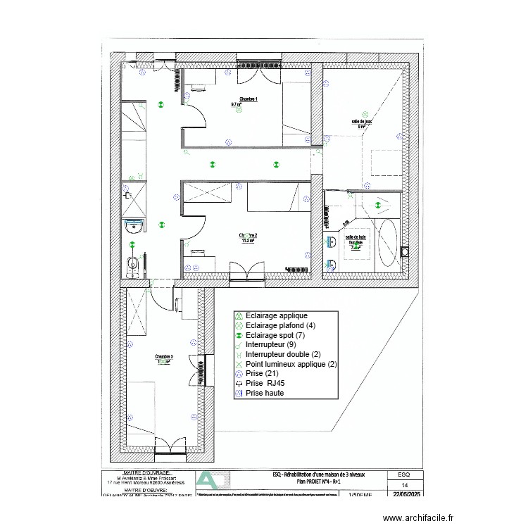 R+1 plan électrique def. Plan de 0 pièce et 0 m2