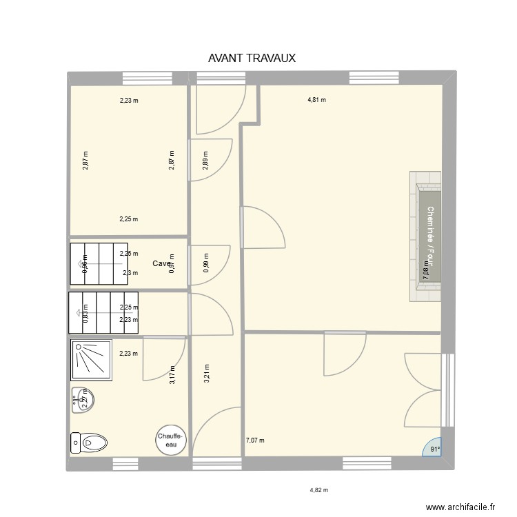 Avant. Plan de 2 pièces et 49 m2