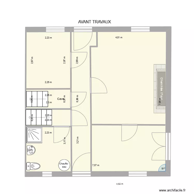 Avant. Plan de 2 pièces et 49 m²
