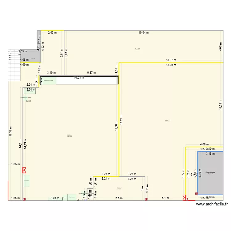 Plan zone projet HVOF. Plan de 9  et 566 m²