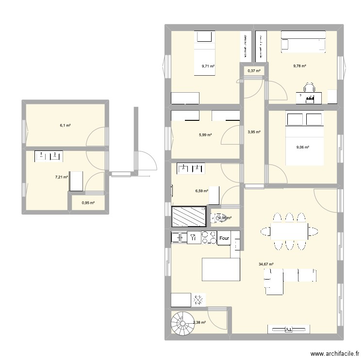 Nivolas V1. Plan de 13 pièces et 98 m2