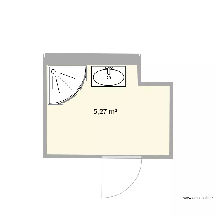 salle d'eau. Plan de 1  et 5 m²