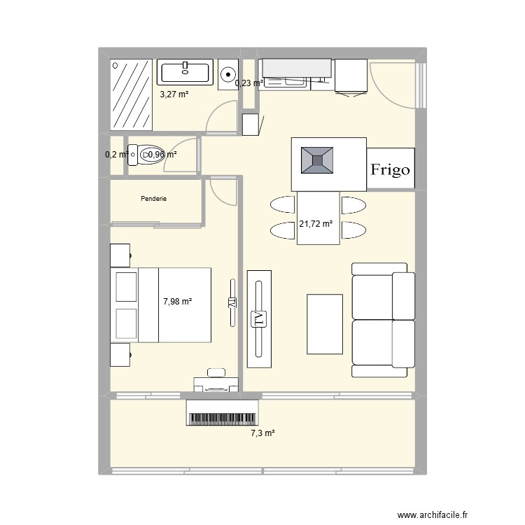 St Hilaire. Plan de 7 pièces et 42 m2